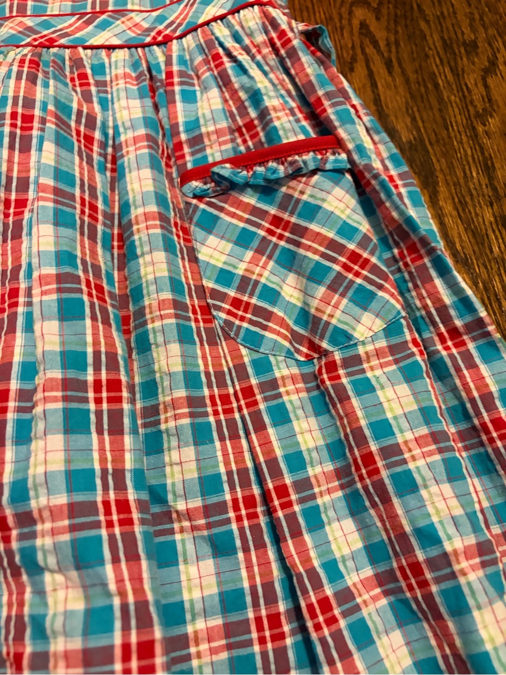 Strasburg Girls’ Size 8 Blue and Red Plaid Sundress with Pockets - Picture 7 of 7
